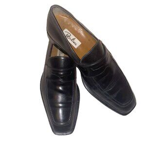 Pertini Black Leather Penny Loafers Men's EU 42 | Dress Shoes Chisel Toe